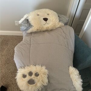 Pottery Barn Kids Plush Puppy Sleeping Bag in Cream and Gray